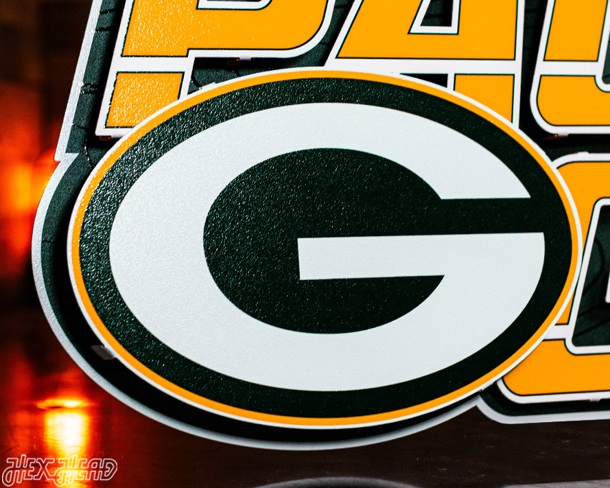 Green Bay Packers - Hex Head EXCLUSIVE "Go Pack Go" Wordmark 3D Metal Wall Art