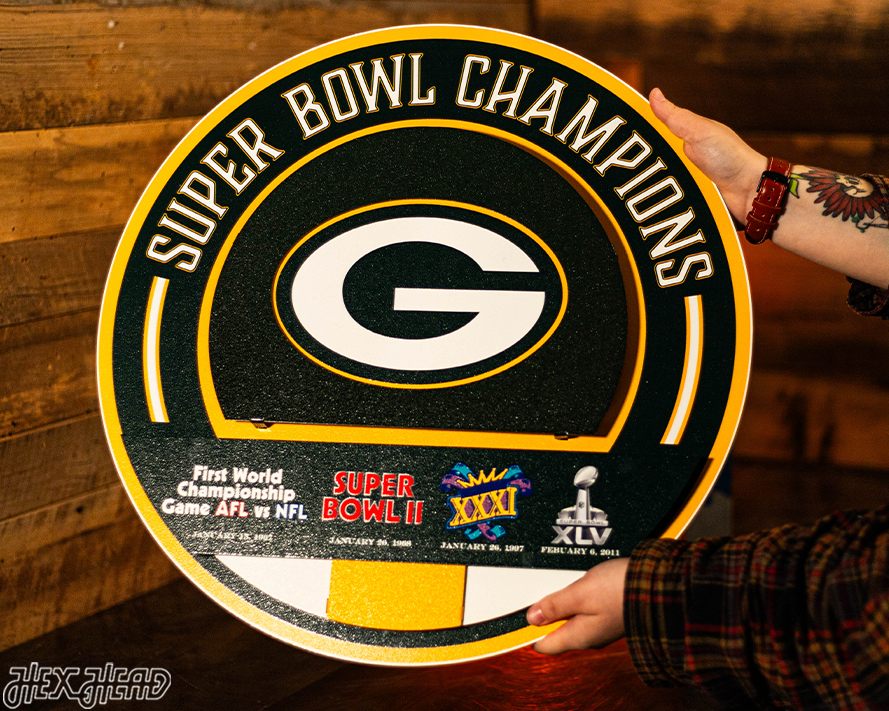 Green Bay Packers DYNASTY - Super Bowl Wins w/ Replaceable Icon Plate 3D Vintage Metal Wall Art