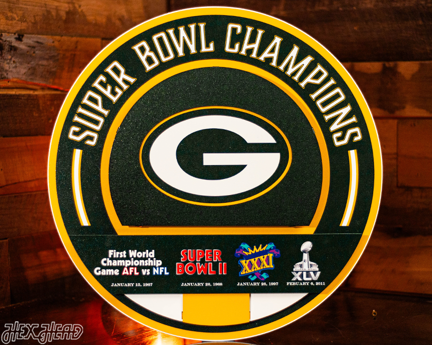 Green Bay Packers DYNASTY - Super Bowl Wins w/ Replaceable Icon Plate 3D Vintage Metal Wall Art