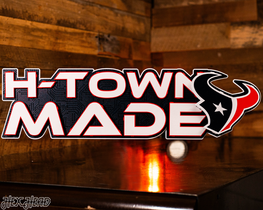 Houston Texans - Hex Head EXCLUSIVE "H-TOWN MADE" Wordmark 3D Metal Wall Art