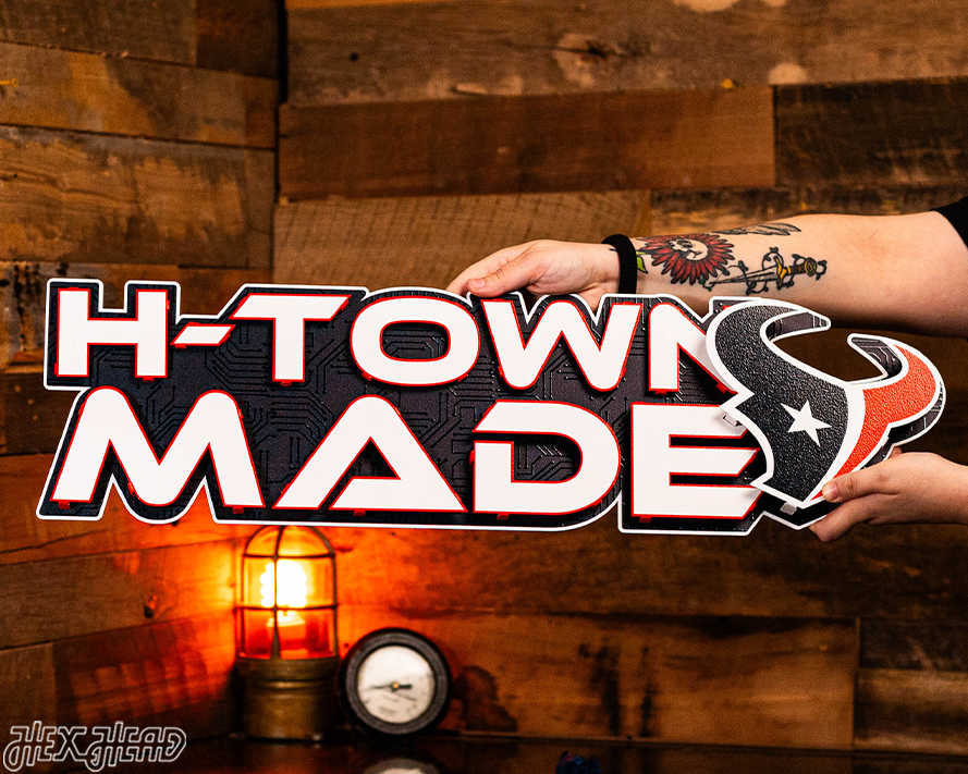 Houston Texans - Hex Head EXCLUSIVE "H-TOWN MADE" Wordmark 3D Metal Wall Art