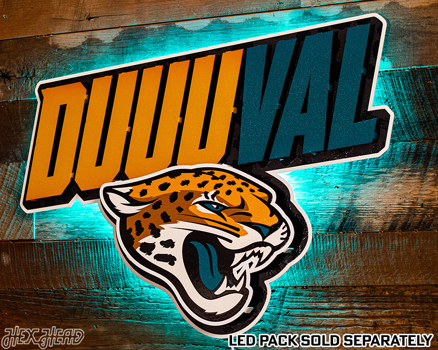 Jacksonville Jaguars - Hex Head EXCLUSIVE "DUUUVAL" Wordmark 3D Metal Wall Art