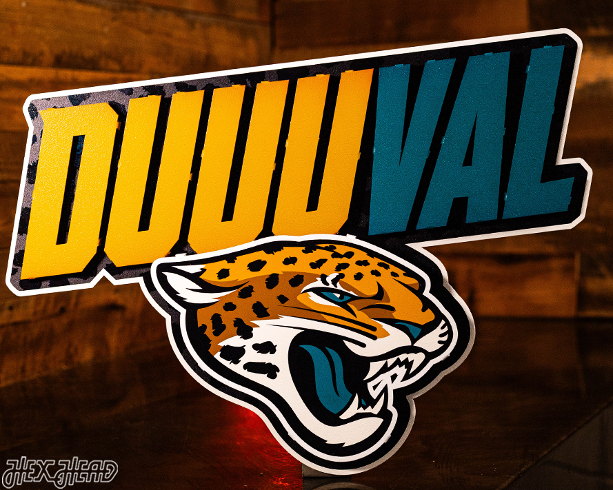 Jacksonville Jaguars - Hex Head EXCLUSIVE "DUUUVAL" Wordmark 3D Metal Wall Art
