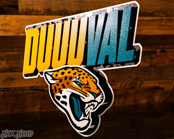 Jacksonville Jaguars - Hex Head EXCLUSIVE "DUUUVAL" Wordmark 3D Metal Wall Art