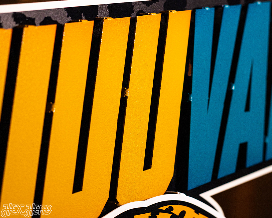 Jacksonville Jaguars - Hex Head EXCLUSIVE "DUUUVAL" Wordmark 3D Metal Wall Art