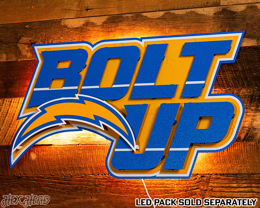 Los Angeles Chargers - Hex Head EXCLUSIVE "Bolt Up" Wordmark 3D Metal Wall Art