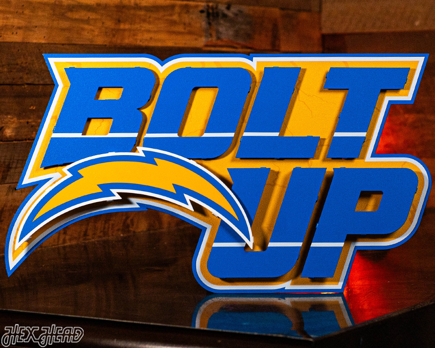 Los Angeles Chargers - Hex Head EXCLUSIVE "Bolt Up" Wordmark 3D Metal Wall Art