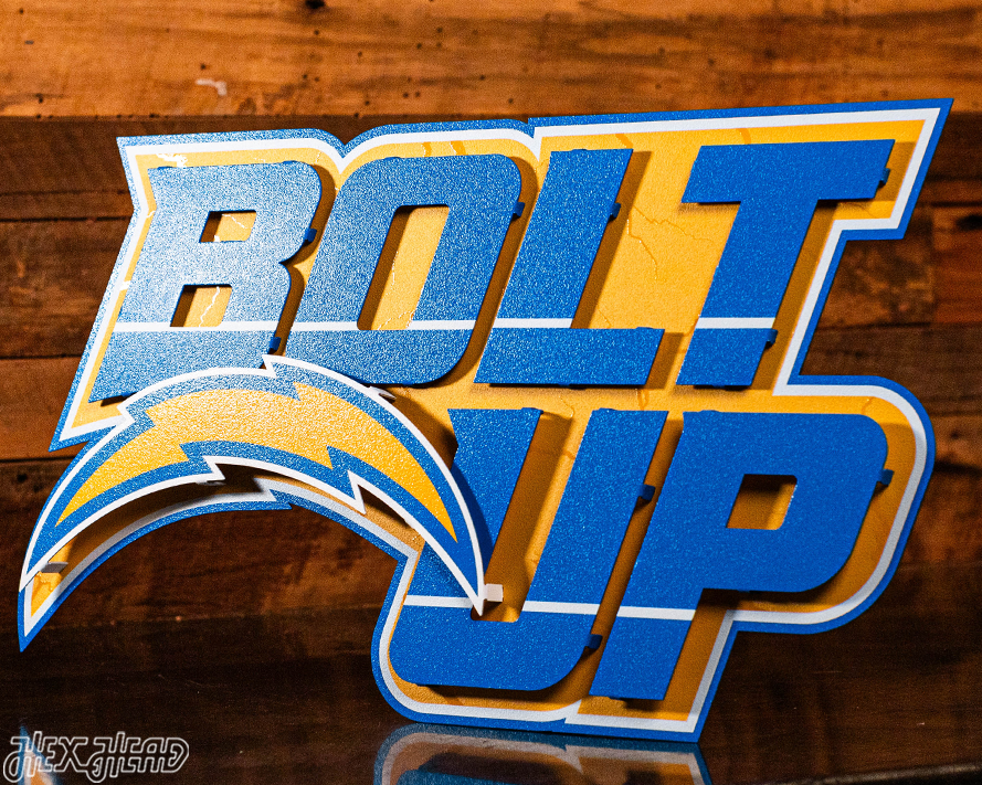 Los Angeles Chargers - Hex Head EXCLUSIVE "Bolt Up" Wordmark 3D Metal Wall Art