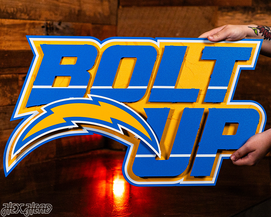 Los Angeles Chargers - Hex Head EXCLUSIVE "Bolt Up" Wordmark 3D Metal Wall Art