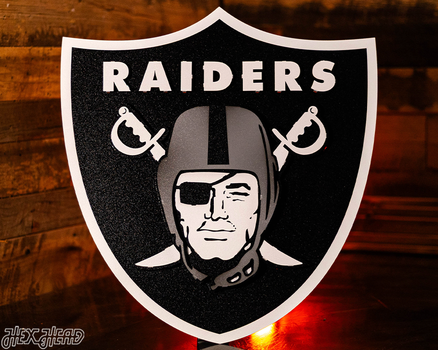 Las Vegas Raiders Shield 3D Vintage Metal Wall Art - Hex Head Art Las Vegas Raiders Shield 3D Vintage Metal Wall Art - Hex Head Art