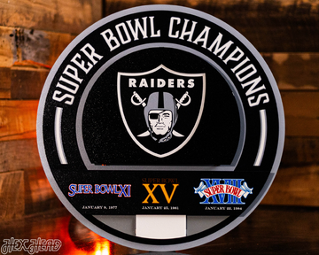 Las Vegas Raiders DYNASTY - Super Bowl Wins w/ Replaceable Icon Plate 3D Vintage Metal Wall Art