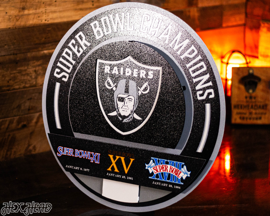 Las Vegas Raiders DYNASTY - Super Bowl Wins w/ Replaceable Icon Plate 3D Vintage Metal Wall Art