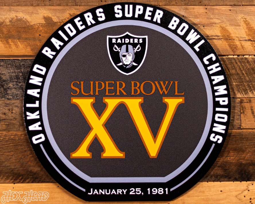 VARSITY Collection- Single Layer Las Vegas Raiders Super Super Bowl XV Metal Wall Art