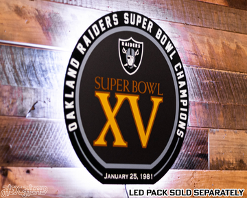 VARSITY Collection- Single Layer Las Vegas Raiders Super Super Bowl XV Metal Wall Art