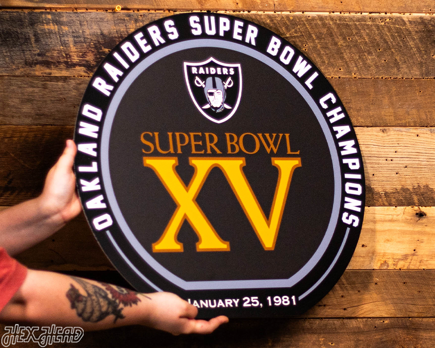 VARSITY Collection- Single Layer Las Vegas Raiders Super Super Bowl XV Metal Wall Art
