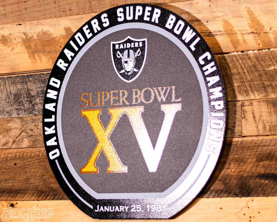 VARSITY Collection- Single Layer Las Vegas Raiders Super Super Bowl XV Metal Wall Art