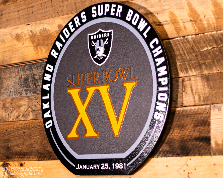 VARSITY Collection- Single Layer Las Vegas Raiders Super Super Bowl XV Metal Wall Art