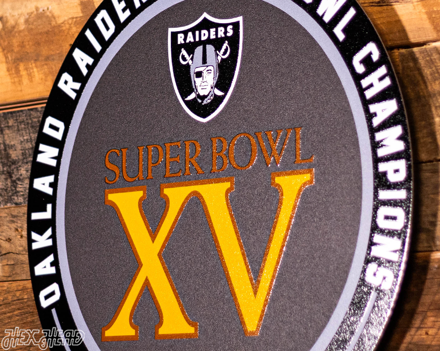VARSITY Collection- Single Layer Las Vegas Raiders Super Super Bowl XV Metal Wall Art