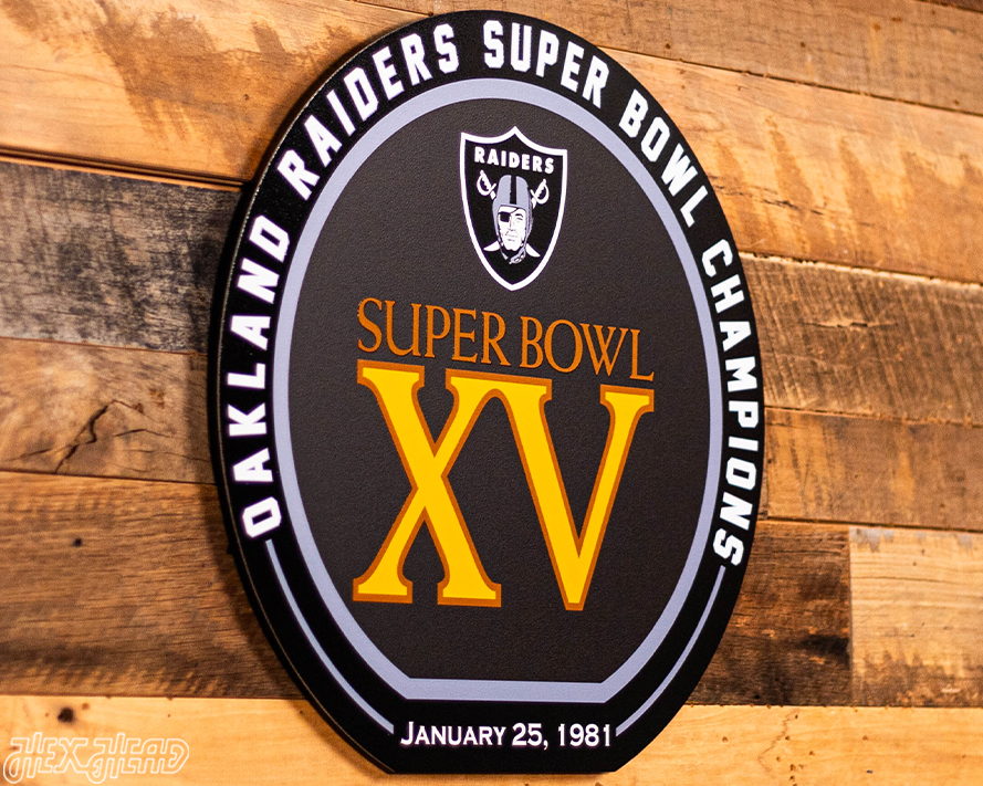 VARSITY Collection- Single Layer Las Vegas Raiders Super Super Bowl XV Metal Wall Art