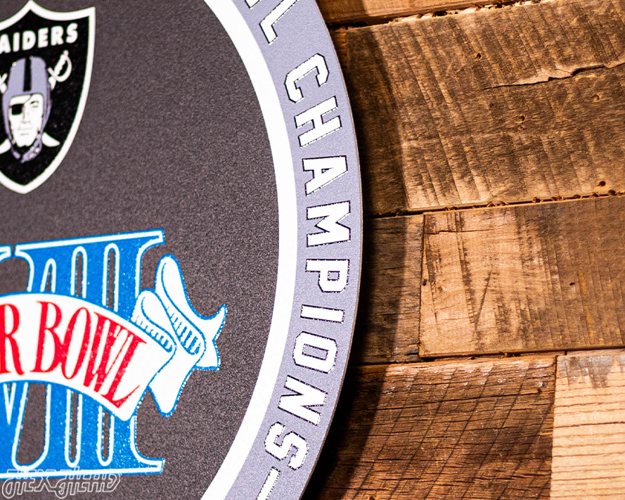 VARSITY Collection- Single Layer Las Vegas Raiders Super Super Bowl XVIII Metal Wall Art
