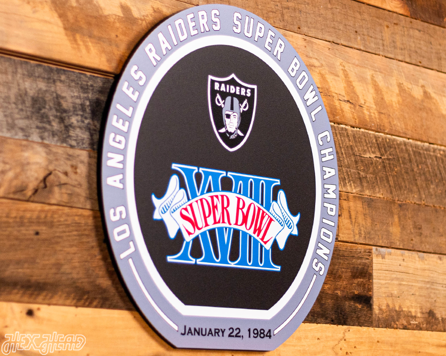 VARSITY Collection- Single Layer Las Vegas Raiders Super Super Bowl XVIII Metal Wall Art