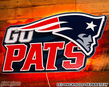 New England Patriots - Hex Head EXCLUSIVE "Go Pats" Wordmark 3D Metal Wall Art
