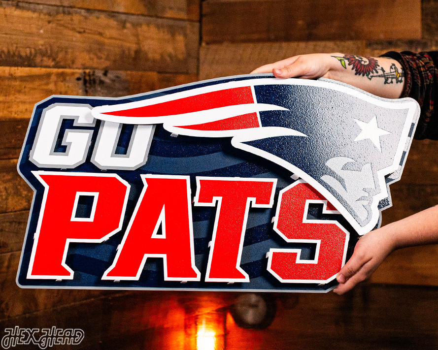 New England Patriots - Hex Head EXCLUSIVE "Go Pats" Wordmark 3D Metal Wall Art