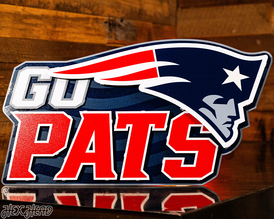 New England Patriots - Hex Head EXCLUSIVE "Go Pats" Wordmark 3D Metal Wall Art