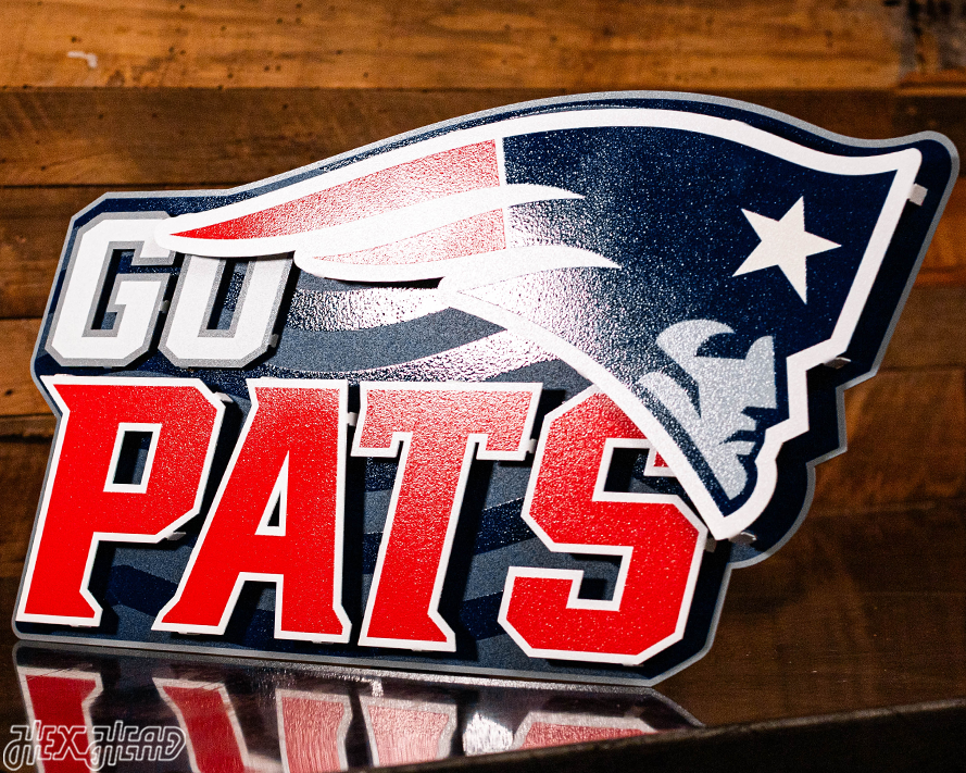 New England Patriots - Hex Head EXCLUSIVE "Go Pats" Wordmark 3D Metal Wall Art