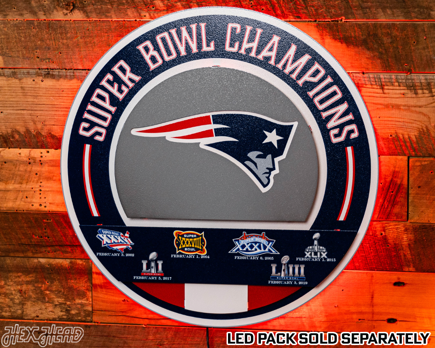 New England Patriots DYNASTY - Super Bowl Wins w/ Replaceable Icon Plate 3D Vintage Metal Wall Art