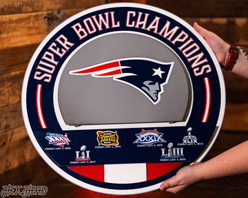 New England Patriots DYNASTY - Super Bowl Wins w/ Replaceable Icon Plate 3D Vintage Metal Wall Art