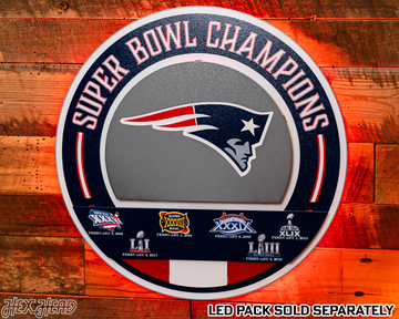 New England Patriots DYNASTY - Super Bowl Wins w/ Replaceable Icon Plate 3D Vintage Metal Wall Art