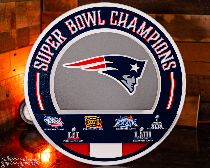 New England Patriots DYNASTY - Super Bowl Wins w/ Replaceable Icon Plate 3D Vintage Metal Wall Art