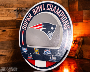 New England Patriots DYNASTY - Super Bowl Wins w/ Replaceable Icon Plate 3D Vintage Metal Wall Art