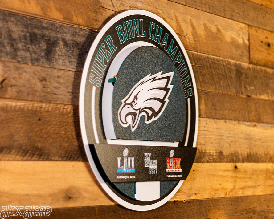 Philadelphia Eagles DYNASTY - Super Bowl Wins w/ Replaceable Icon Plate 3D Vintage Metal Wall Art