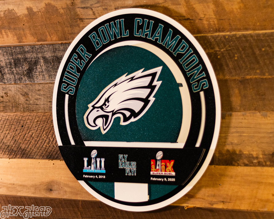 Philadelphia Eagles DYNASTY - Super Bowl Wins w/ Replaceable Icon Plate 3D Vintage Metal Wall Art