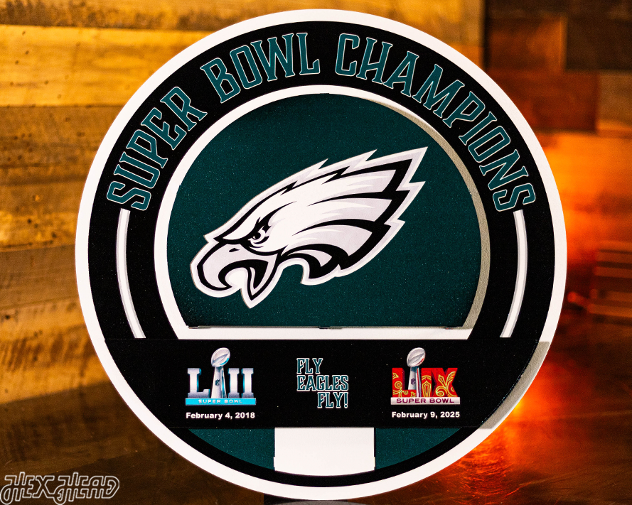 Philadelphia Eagles DYNASTY - Super Bowl Wins w/ Replaceable Icon Plate 3D Vintage Metal Wall Art