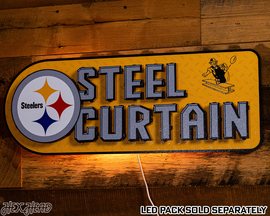 Pittsburgh Steelers - Hex Head EXCLUSIVE "Steel Curtain" Wordmark 3D Metal Wall Art