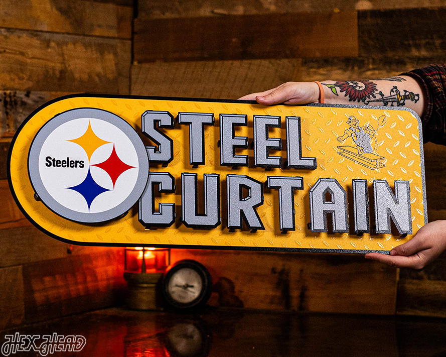 Pittsburgh Steelers - Hex Head EXCLUSIVE "Steel Curtain" Wordmark 3D Metal Wall Art