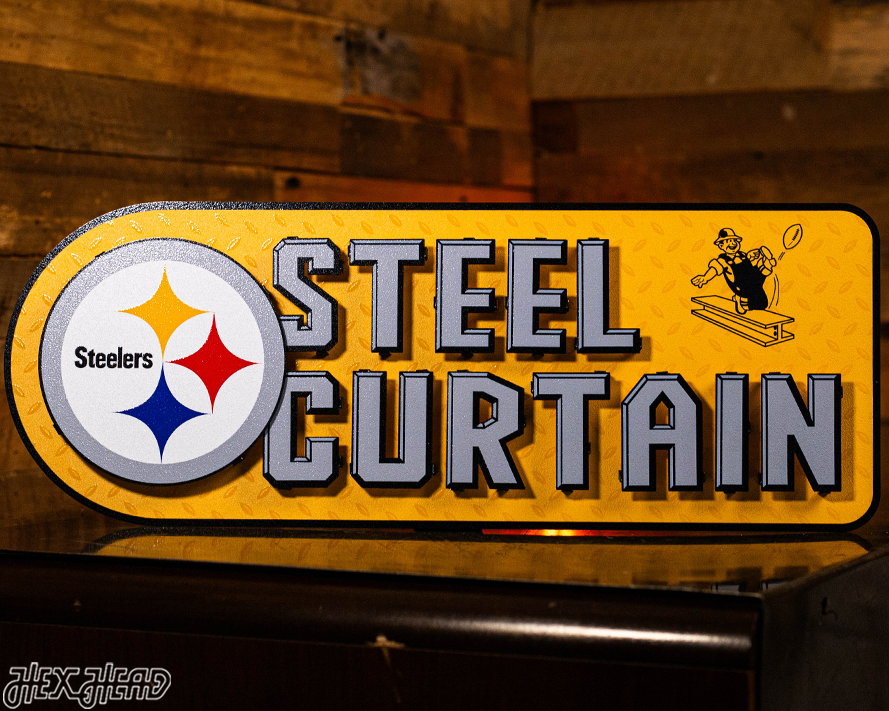 Pittsburgh Steelers - Hex Head EXCLUSIVE "Steel Curtain" Wordmark 3D Metal Wall Art