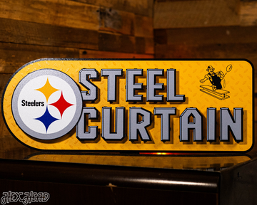 Pittsburgh Steelers - Hex Head EXCLUSIVE "Steel Curtain" Wordmark 3D Metal Wall Art