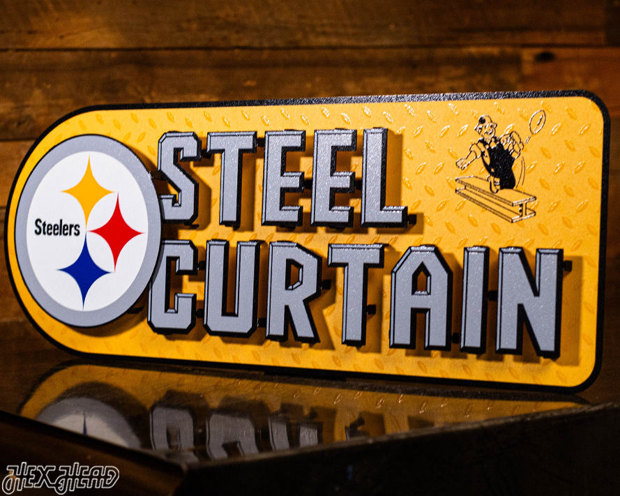 Pittsburgh Steelers - Hex Head EXCLUSIVE "Steel Curtain" Wordmark 3D Metal Wall Art