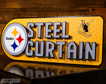 Pittsburgh Steelers - Hex Head EXCLUSIVE "Steel Curtain" Wordmark 3D Metal Wall Art