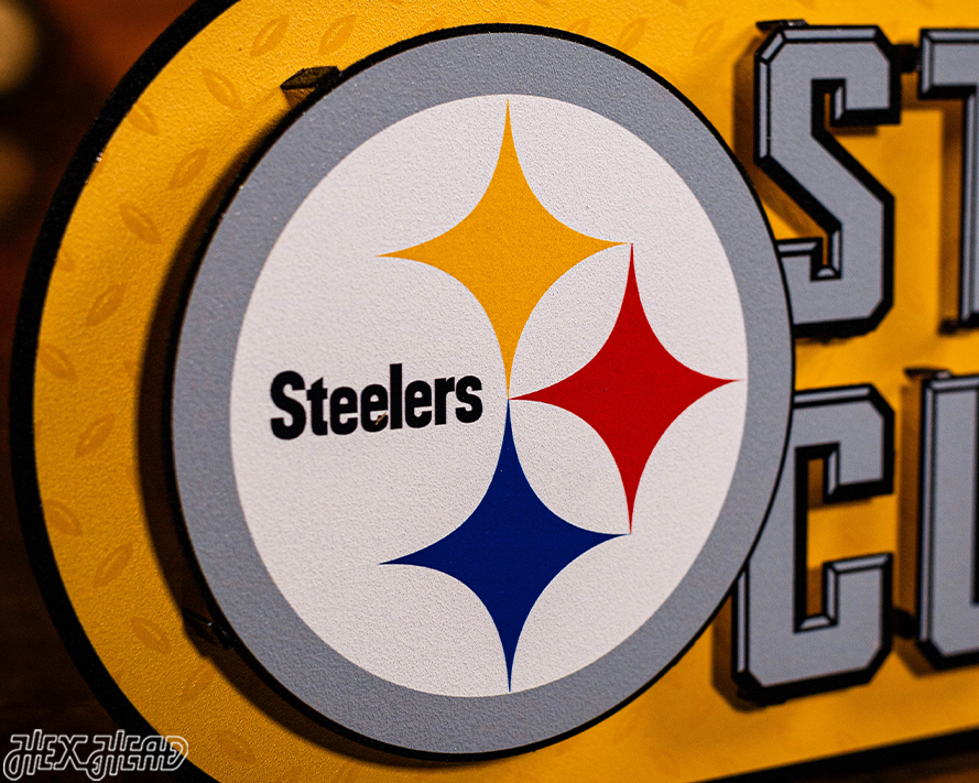Pittsburgh Steelers - Hex Head EXCLUSIVE "Steel Curtain" Wordmark 3D Metal Wall Art
