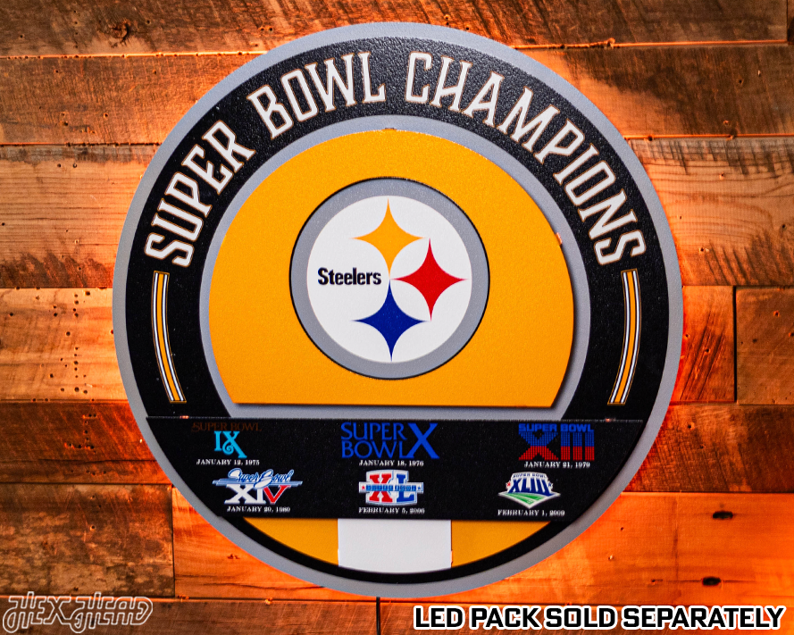 Pittsburgh Steelers DYNASTY - Super Bowl Wins w/ Replaceable Icon Plate 3D Vintage Metal Wall Art