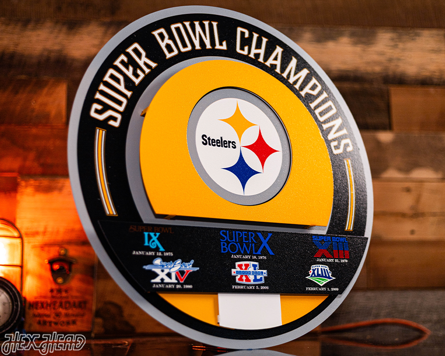 Pittsburgh Steelers DYNASTY - Super Bowl Wins w/ Replaceable Icon Plate 3D Vintage Metal Wall Art