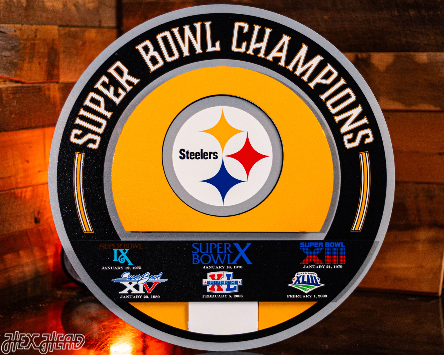Pittsburgh Steelers DYNASTY - Super Bowl Wins w/ Replaceable Icon Plate 3D Vintage Metal Wall Art