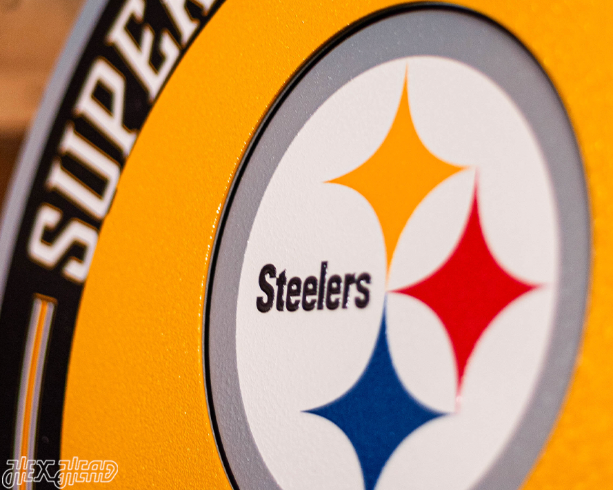 Pittsburgh Steelers DYNASTY - Super Bowl Wins w/ Replaceable Icon Plate 3D Vintage Metal Wall Art