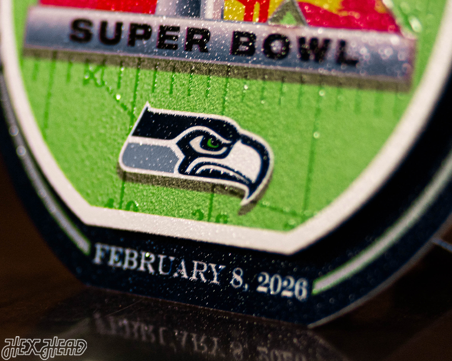 Seattle Seahawks Super Bowl LX "Double Play" On the Shelf or on the Wall Art