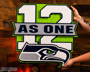 Seattle Seahawks - Hex Head EXCLUSIVE "12 As One" Wordmark 3D Metal Wall Art